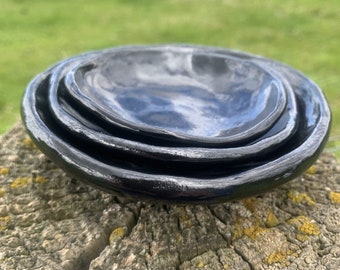Set of 3 Dishes Trinket Dip Condiment Bowls Black