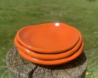 Set of 3 Dishes Trinket Dip Condiment Bowls Hot Orange