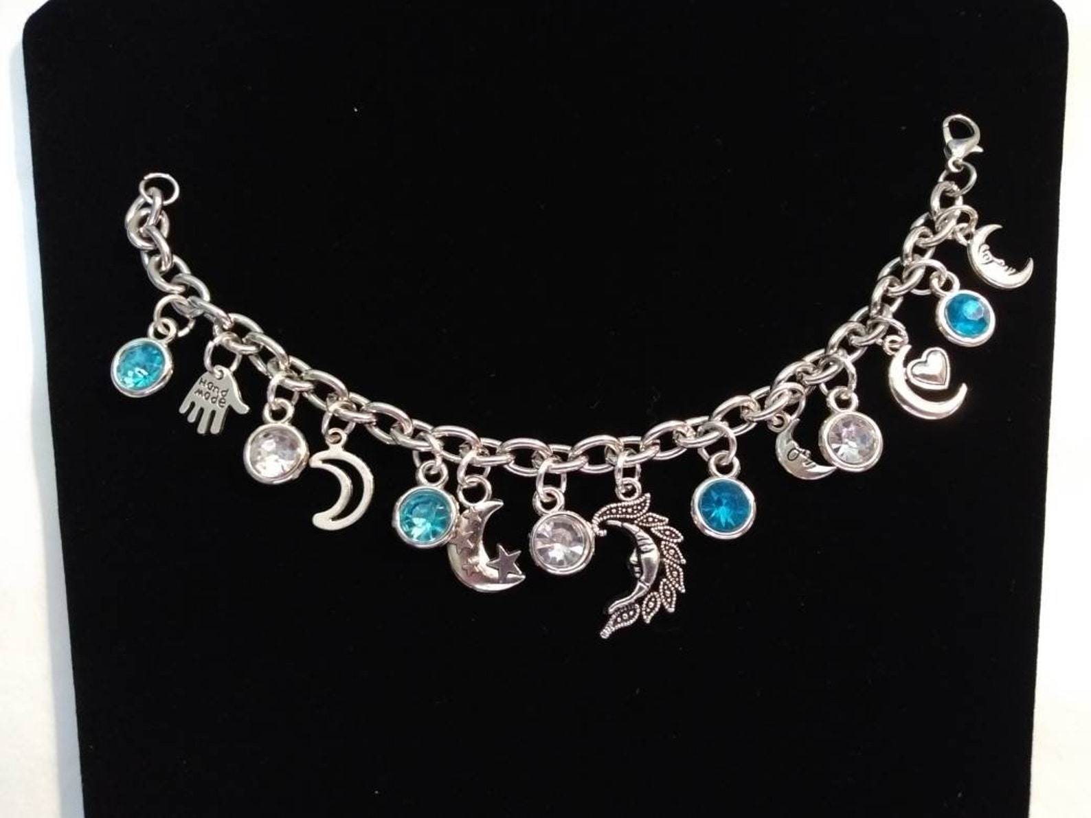 Moon Charm Bracelet Charm Bracelet Silver in Color Aqua and Etsy