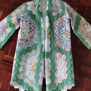 Grandmother's flower garden handmade quilt coat 100% handstitched perfect condition size M-L