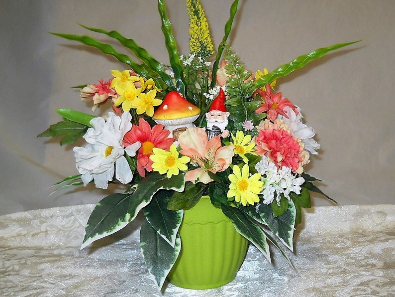 Gnome floral arrangement Tabletop floral arrangement with | Etsy