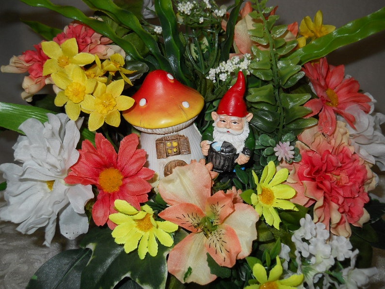 Gnome Floral Arrangement Tabletop Floral Arrangement With - Etsy