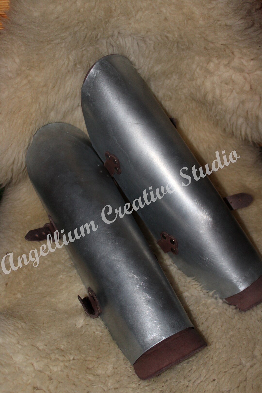 Metal Shin Guard With Leather Underlay Geralts Bear Armor Set Etsy
