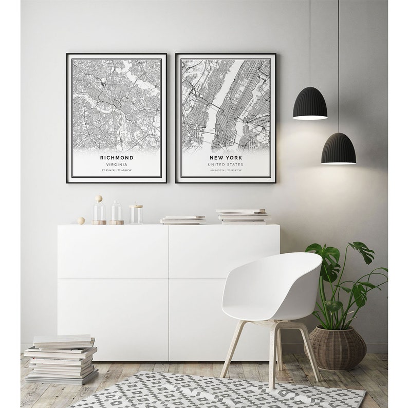 Art Using Maps M98 Richmond map print Scandinavian wall art poster Virginia gifts City maps Artwork