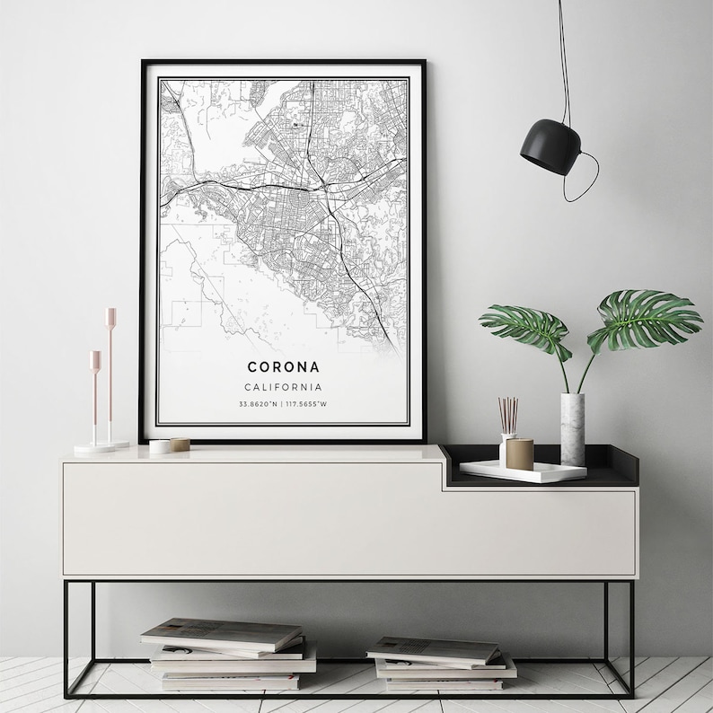 California gifts Poster For Office City maps Artwork Scandinavian wall art poster M153 Corona map print