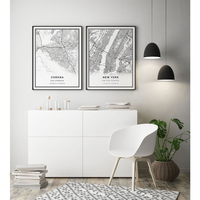 California gifts Poster For Office City maps Artwork Scandinavian wall art poster M153 Corona map print