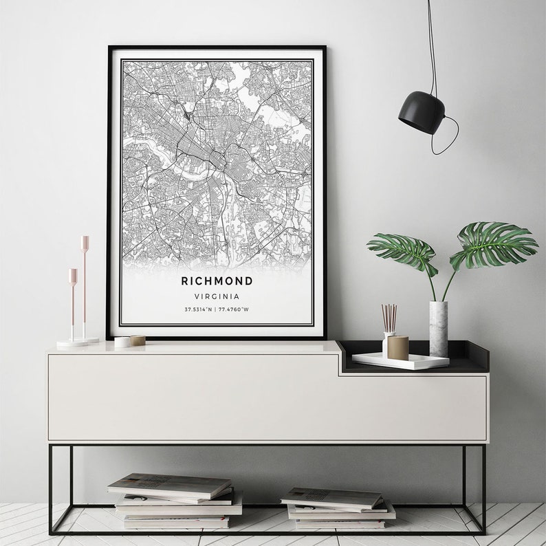 Art Using Maps M98 Richmond map print Scandinavian wall art poster Virginia gifts City maps Artwork