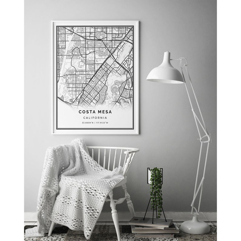 City maps Artwork California gifts M254 Scandinavian wall art poster Map Pictures Costa Mesa map print
