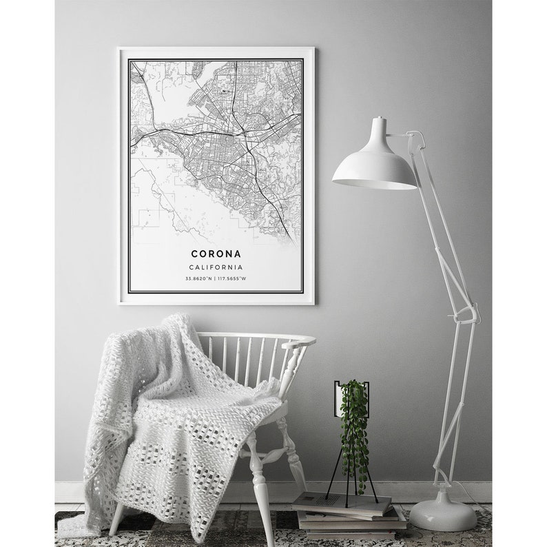 California gifts Poster For Office City maps Artwork Scandinavian wall art poster M153 Corona map print