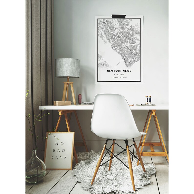 Map Wall Art City maps Artwork Newport News map print Virginia gifts Scandinavian wall art poster M135