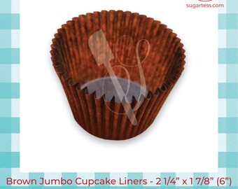 BULK PACK OF 500 - 2.25" x 1.875 (6") Brown, Jumbo Size Greaseproof Cupcake and Muffin Paper Liner; Baking Cup • Baking Liner • Bake Cup