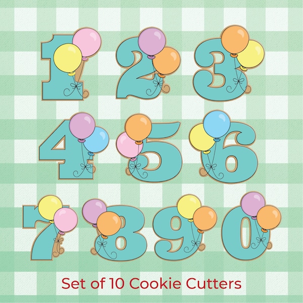 Balloon Numbers 0 thru 9 Cookie Cutter Set of 10 or Choose a Single Number - Birthday Anniversary Numbers