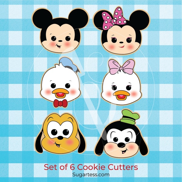 Cartoon Characters Head Set of 6 Cookie Cutters - Also Mini Sizes for Cookie Advent Calendar, Countdown Calendar