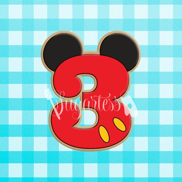 Cartoon Mouse Ears Birthday Number Three 3 Cookie Cutter