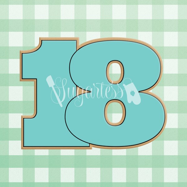 Number Eighteen 18 Cookie Cutter; Eighteenth Birthday Party Celebration, Cutout Center Options Available