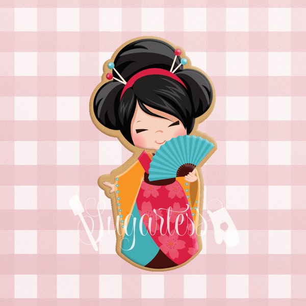 Japanese Kokeshi Girl with Fan Cookie Cutter, Japanese Girl Collection