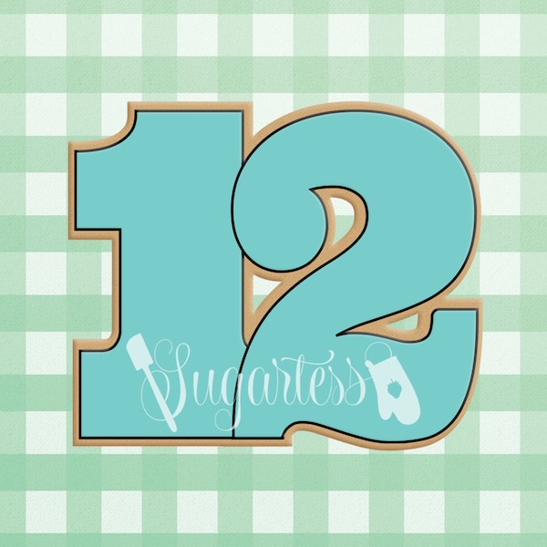 Number Twelve 12 Cookie Cutter; Twelfth Birthday Party Celebration, Cutout Center Options