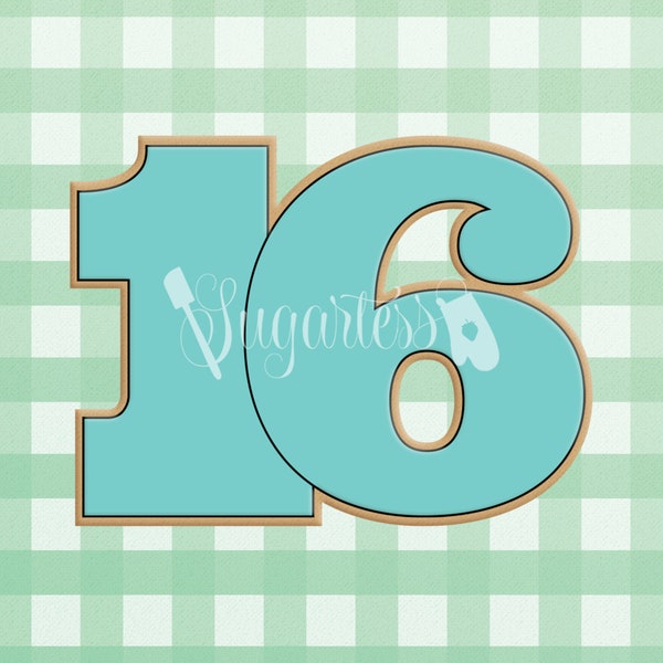 Number Sixteen 16 Cookie Cutter; Sixteenth Birthday Party Celebration, Sweet Sixteen, Cutout Center Options Available