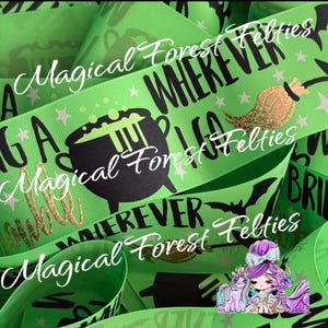 3&quot; Glow in The Dark Halloween Grosgrain Ribbon: &quot;I Bring A Lil’ Trouble&quot;