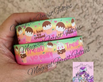 7/8" Ice Cream Grosgrain Ribbon: "Treat Yo Self" Ombré Ribbon