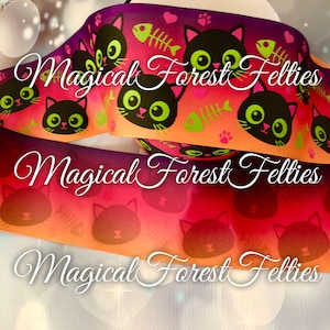 3” Kitty Witchy Ombré 2 Glow in the Dark Ink SS DF HT Grosgrain Ribbon| High Quality | U.S. Designer Ribbon | Liston para Moños