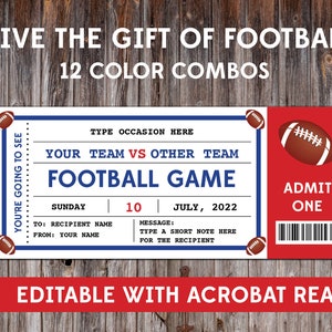 Football Ticket Invitation, Football Gift Certificate, Father&#39;s Day, Graduation, Birthday, Christmas, Football Gift, Editable, Printable