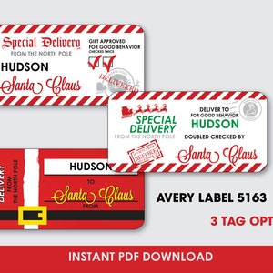 Étiquettes-cadeaux modifiables du Père Noël, étiquette de Noël, étiquettes de faveur du Père Noël, étiquette-cadeau du Père Noël, étiquette Avery, PDF modifiable