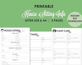 House Sitter Guide | Editable PDF | Plant Care Instructions | Downloadable PDF | House Sitter Info Printables | Planner | Instructions
