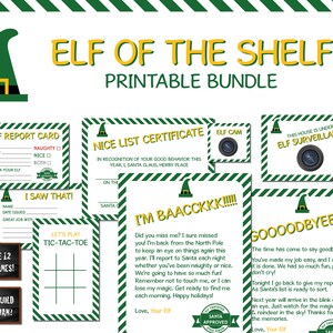 Paquete imprimible Elf on the Shelf / Carta de regreso / Carta de despedida / Boleta de calificaciones de elfo / Bajo vigilancia / Certificado agradable / Navidad
