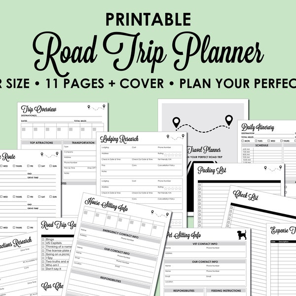 Printable Road Trip Planner | Editable PDF | Trip Itinerary Planner | Travel Vacation Planner | Digital Travel Planner | Holiday
