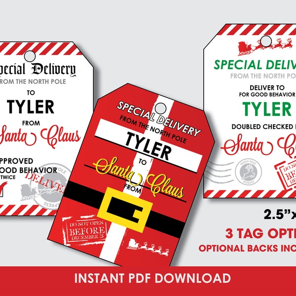 Editable Santa Gift Tags, Christmas Tag, Santa Favor Tags, Santa Presents Gift Tag, Gift Tag, Editable PDF