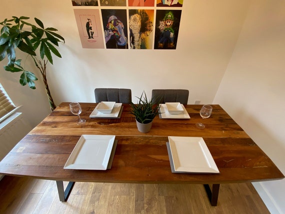 Reclaimed Chunky Wooden and Steel Dining Table. Metal and Timber