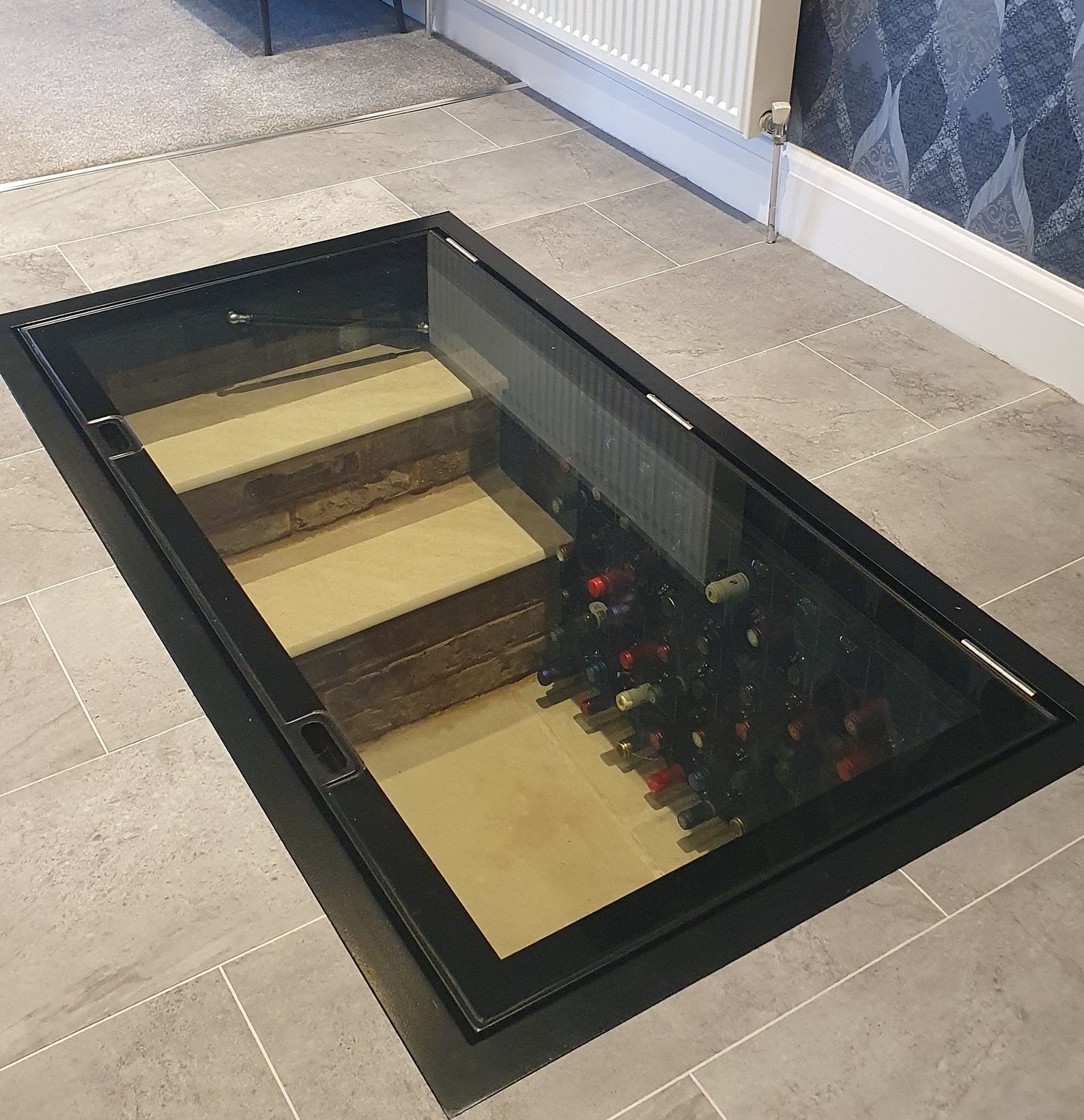 Hinged Glass Floor Wine Cellar Display Unit Wine Storage Trap Door