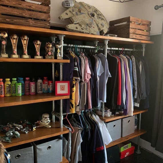 Hanging Closet System With Shelf & Drawers - Wood Closet Designs