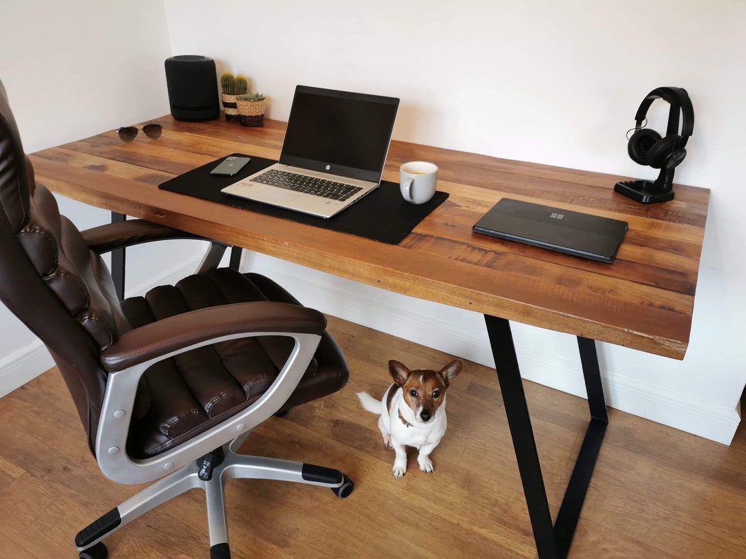 Reclaimed Chunky Wooden and Steel Office Desk Table. Metal and Timber ...