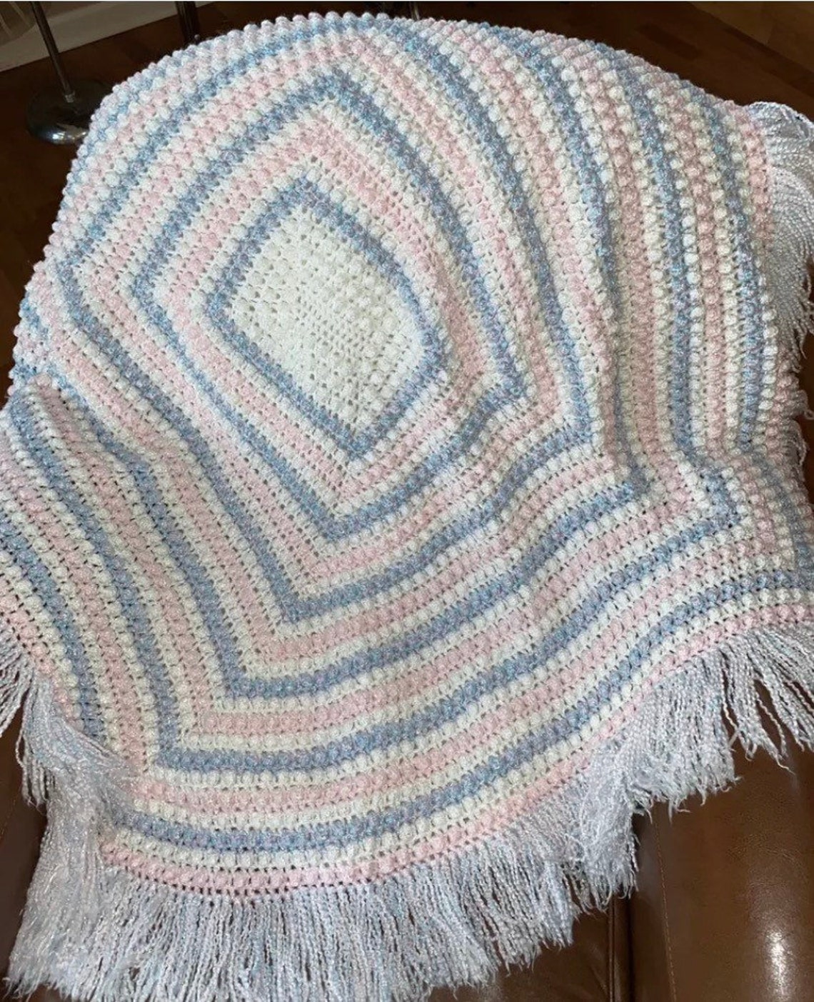 Popcorn Stitch Crochet Afghan Baby Blanket Pastel Blue Pink Etsy
