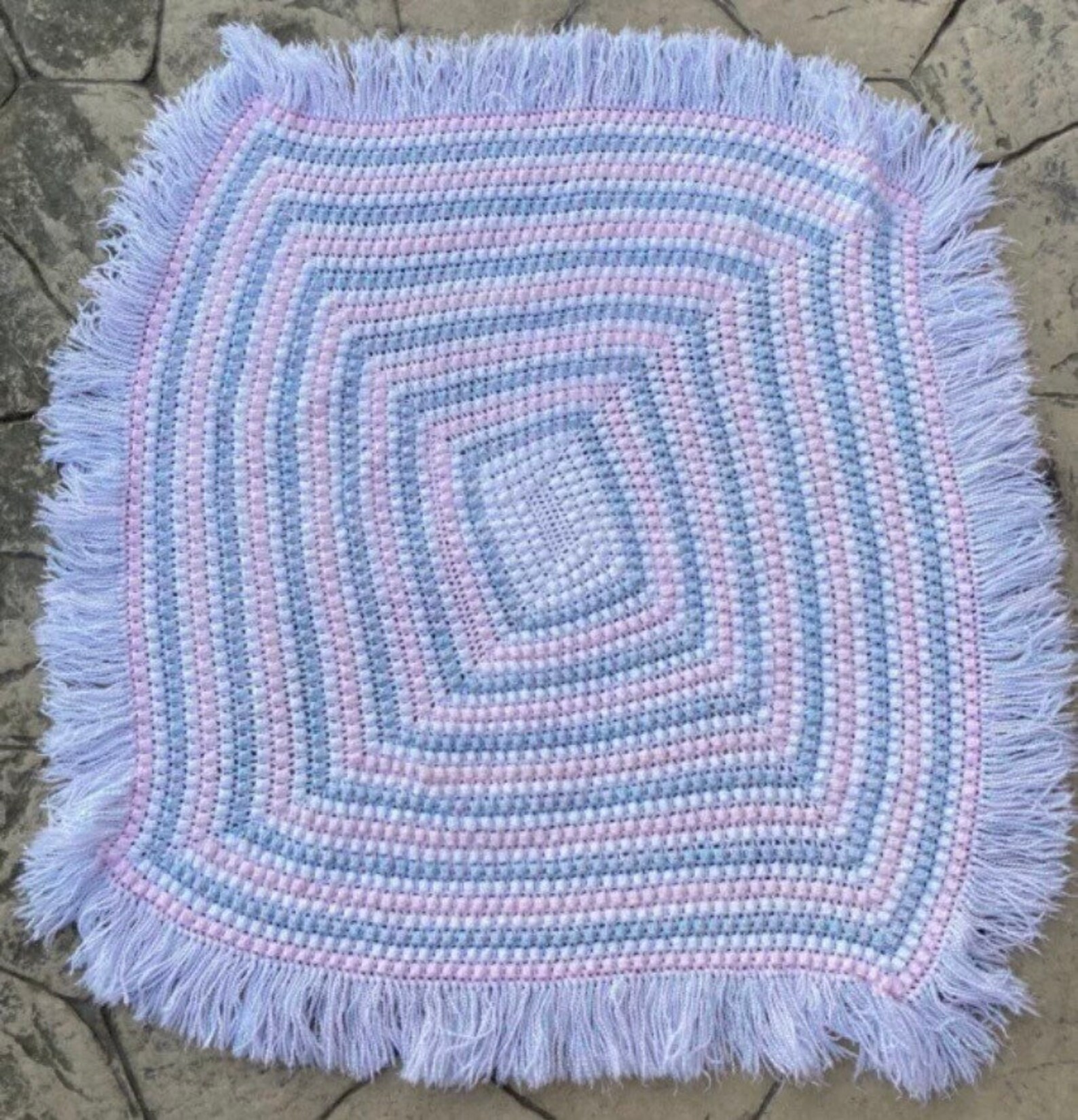 Popcorn Stitch Crochet Afghan Baby Blanket Pastel Blue Pink Etsy