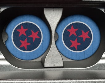 Tennessee State Flag Inspired Car Coaster | Tennessee Titans Colors - 2.75in Rubber Neoprene Car Coaster (Set of 2) for Car Cup Holders