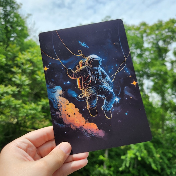 Kindle Case Laminated Paper Insert for Clear Case | Holographic Kindle Insert | Bookish Gift | Booktok | Tethered Astronaut in Space