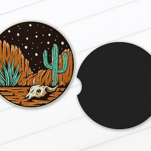 Posavasos de neopreno de goma para coche de 2,75 pulgadas (juego de 2) con fondo de desierto occidental para portavasos - Accesorios para coche - Decoración para coche - Ideas para regalos imagen 2