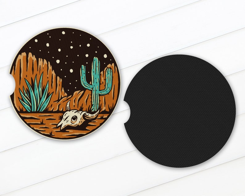 Posavasos de neopreno de goma para coche de 2,75 pulgadas (juego de 2) con fondo de desierto occidental para portavasos - Accesorios para coche - Decoración para coche - Ideas para regalos imagen 2