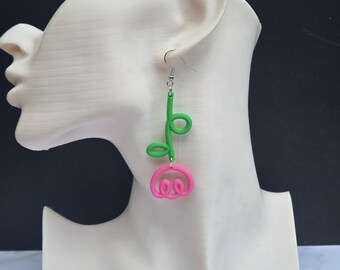 3D Printed Pink Tulips Dangle Earrings - Hypoallergenic Stainless Steel Fish Hooks w/rubber backing -