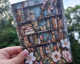 Kindle Clear Case Paper Insert | Holographic Kindle Insert | Bookish Gift | Booktok | Teal Rustic Floral Bookshelf
