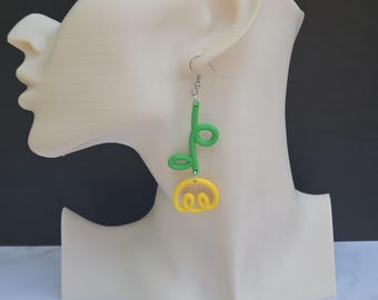 3D Printed Yellow Tulips Dangle Earrings - Hypoallergenic Stainless Steel Fish Hooks w/rubber backing -