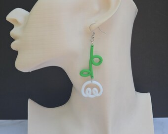 3D Printed White Tulips Dangle Earrings - Hypoallergenic Stainless Steel Fish Hooks w/rubber backing -