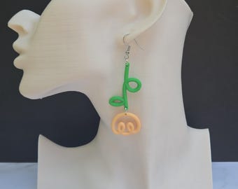 3D Printed Orange Tulips Dangle Earrings - Hypoallergenic Stainless Steel Fish Hooks w/rubber backing -