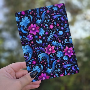 Kindle Clear Case Paper Insert | Holographic Kindle Insert | Bookish Gift | Booktok | Neon Blue, Pink and Purple Floral