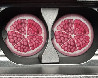 Pomegranate Fruit Slice Car Coaster - 2.75in Rubber Neoprene Car Coaster (Set of 2) for Cup Holder - Car Accessories - Car Decor - Gift idea