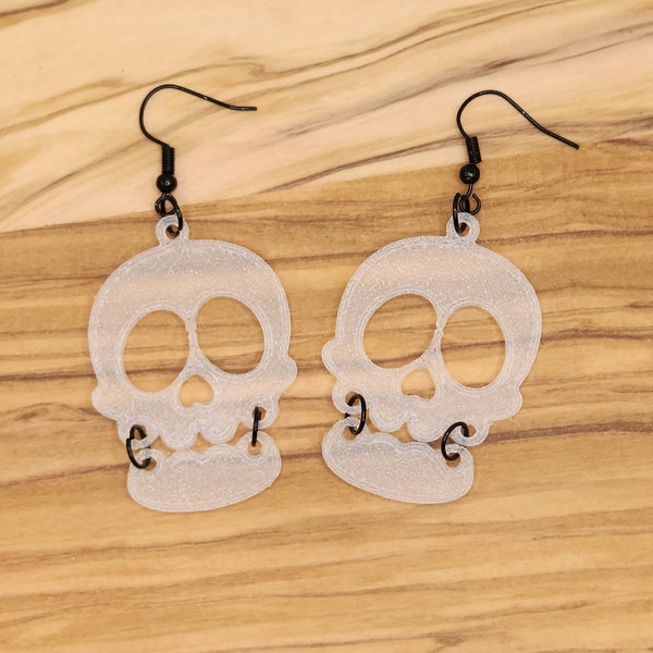 3D Printed Cute Halloween Skull Dangle Earrings - Hypoallergenic Stainless Steel Fish Hooks w/rubber backing