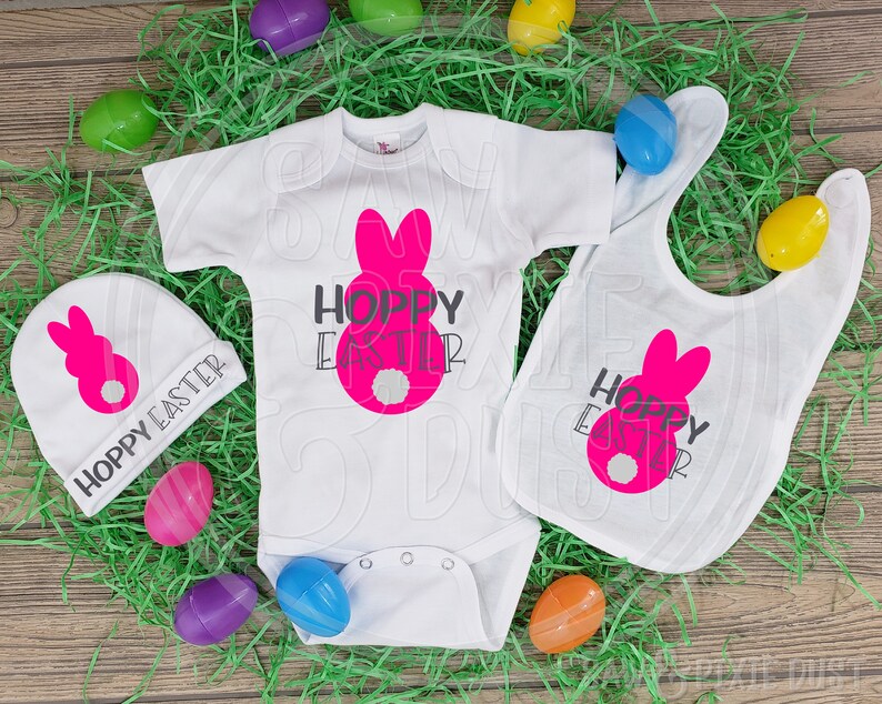 Baby Gift Baby Bodysuit Gift Set Baby Bib Easter Gift Baby Beanie Hoppy Easter Easter Bunny
